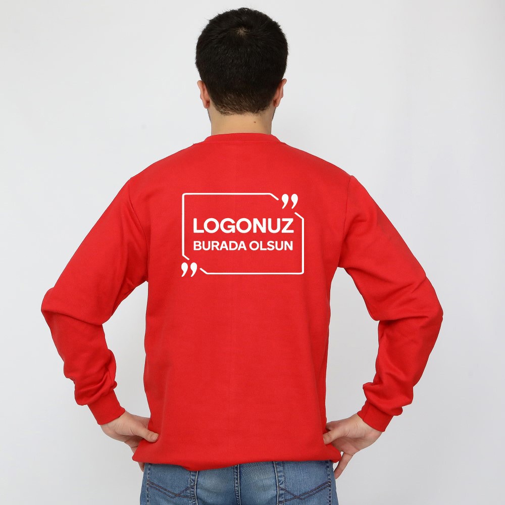 SIFIR YAKA UZUN KOLLU 2 İPLİK SWEAT KIRMIZI