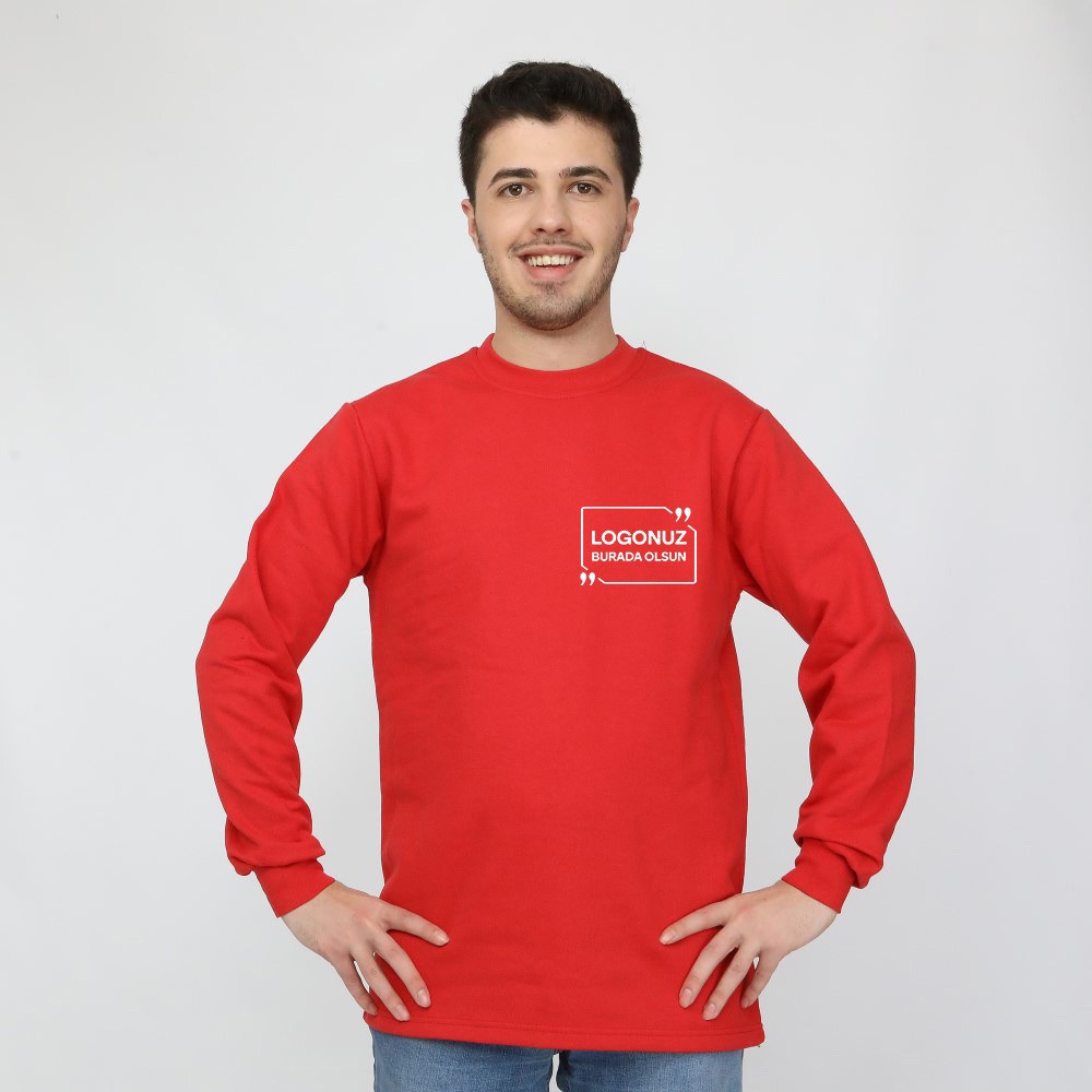SIFIR YAKA UZUN KOLLU 2 İPLİK SWEAT KIRMIZI
